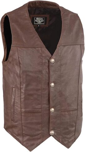 Milwaukee Leather LKM3702 Men's Leather V-Neck Western Style Motorcycle Rider Vest w/Classic Buffalo Snaps Closure in Kuwait