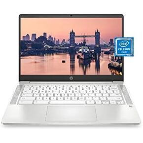 HP Chromebook 14 Laptop, Intel Celeron N4000 Processor, 4 GB RAM, 32 GB eMMC, 14" HD Display, Chrome, Lightweight Computer with Webcam and Dual Mics, Home, School, Music, Movies (14a-na0021nr, 2021) in Kuwait