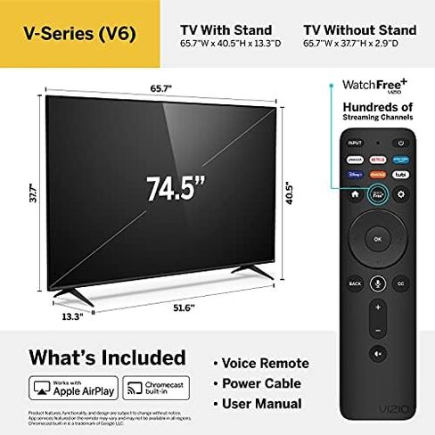 VIZIO 75-Inch V-Series 4K UHD Smart TV with Voice Remote, Dolby Vision, Alexa Compatibility, VRR with AMD FreeSync, V756-J03, 2021 Model in Saudi Arabia