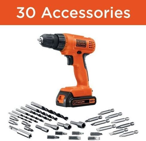 BLACK+DECKER LD120VA 20-Volt Max Lithium Drill/Driver with 30 Accessories - Orange with BLACK+DECKER BDA91109 Combination Accessory Set, 109-Piece in Saudi Arabia