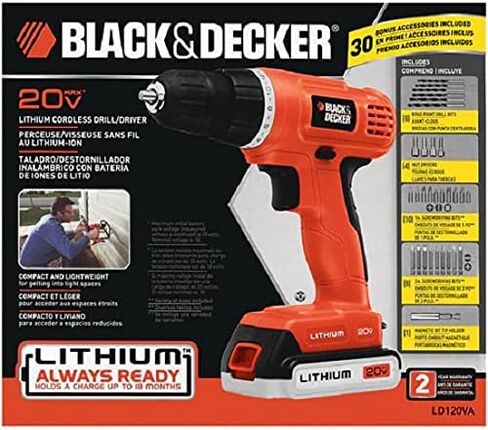 BLACK+DECKER LD120VA 20-Volt Max Lithium Drill/Driver with 30 Accessories - Orange with BLACK+DECKER BDA91109 Combination Accessory Set, 109-Piece in Saudi Arabia
