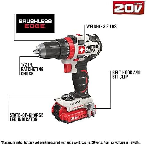 PORTER-CABLE 20V MAX* Cordless Drill / Driver Kit, 1/2-Inch (PCCK607LB) in Saudi Arabia