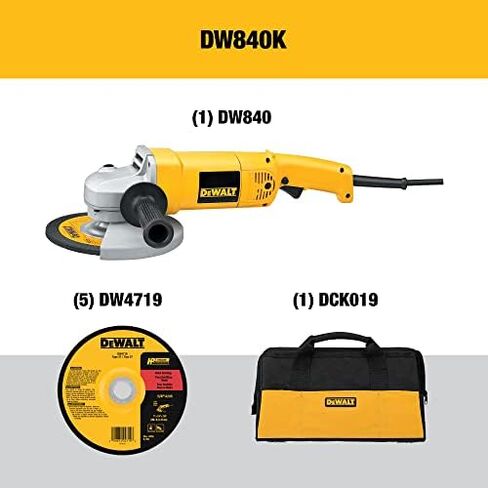 ديوالت مجموعة ادوات صقل الزوايا الاحترافية مع شنطة وعجلات قطع، 7 انش، 13 امبير (DW840K)، اصفر in Kuwait