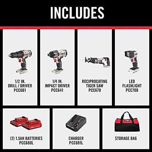 PORTER-CABLE 20V MAX* Cordless Drill Combo Kit, 4-Tool (PCCK615L4) in Saudi Arabia