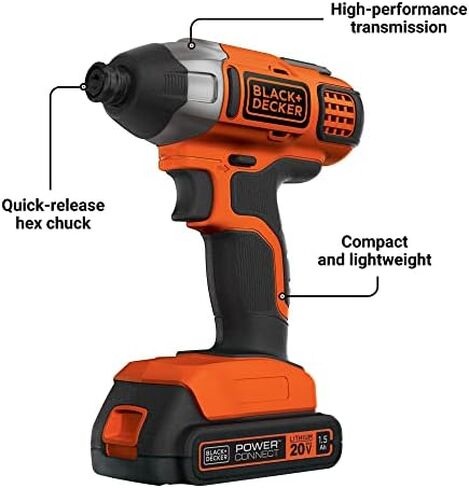 BLACK+DECKER 20V MAX* POWERCONNECT 1/4 in. Cordless Impact Driver Kit (BDCI20C) in Saudi Arabia