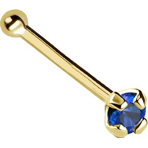 22G Solid 14Kt Gold Nose Bone Stud with Prong Set real Blue Sapphire Gemstone, 14kt Yellow Gold or 14kt White Gold - September Birthstone Nose Ring