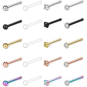 Ruifan 12-20PCS 18G Mix Color Stainless Steel Clear Diamond CZ Ball Flat Nose Bone Studs Rings Pin Piercing Jewelry 1.5mm 2mm 2.5mm 3mm in Saudi Arabia