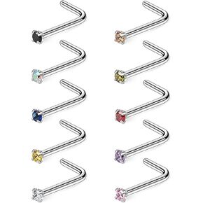 Ruifan 10-40PCS 20G Surgical Steel Diamond CZ Nose Stud Rings L Shaped Piercing Jewelry 1.5mm 2mm 2.5mm 3mm in Saudi Arabia