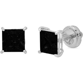 Clara Pucci 2.0 ct Brilliant Princess Cut Solitaire VVS1 Flawless Natural Black Onyx Gemstone Pair of Stud Earrings Solid 18K White Gold Screw Back in Saudi Arabia