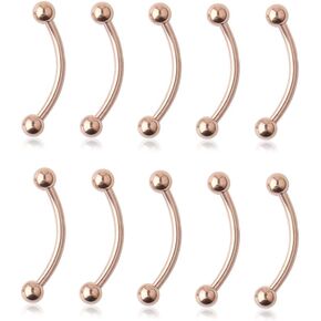 Ruifan Lot of 10 Rose Gold Plated Eyebrow Piercing Jewelry Curved Barbell with Ball Kit Eyebrow Tragus Lip Ring 16g 16 Gauge 12mm in Saudi Arabia