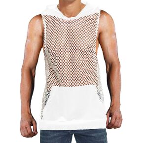 LINOCOUTON Mens Mesh Tank Tops See Through Sleeveless Fishnet Muscle Workout Shirt