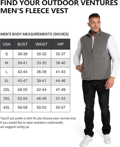 Outdoor Ventures Men's Full-Zip Polar Fleece Vest Outerwear Lightweight Warm Casual Sleeveless Jacket for Fall & Winter in Kuwait