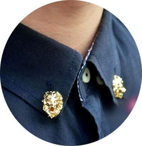 JoJo & Lin 18K Real Gold Plated Lion Head Casual Business Suit Shirt Collar Pin Brooch Tips Men Jewelry Valentines Day Gifts for him (Silver Plated) in Saudi Arabia