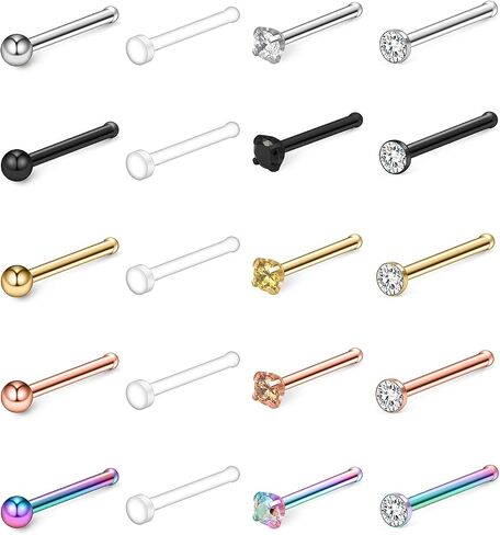 Ruifan 12-20PCS 18G Mix Color Stainless Steel Clear Diamond CZ Ball Flat Nose Bone Studs Rings Pin Piercing Jewelry 1.5mm 2mm 2.5mm 3mm in Saudi Arabia