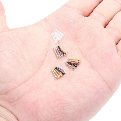 Ruifan 12-20PCS 18G Mix Color Stainless Steel Clear Diamond CZ Ball Flat Nose Bone Studs Rings Pin Piercing Jewelry 1.5mm 2mm 2.5mm 3mm in Saudi Arabia