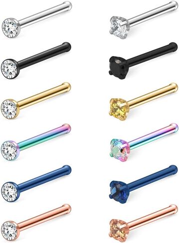 Ruifan 12-20PCS 18G Mix Color Stainless Steel Clear Diamond CZ Ball Flat Nose Bone Studs Rings Pin Piercing Jewelry 1.5mm 2mm 2.5mm 3mm in Saudi Arabia