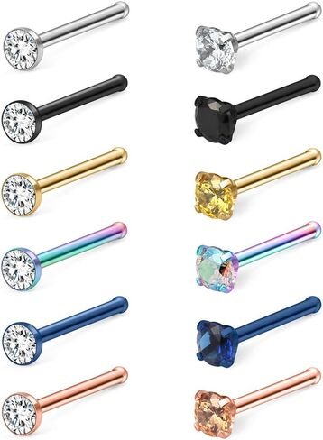 Ruifan 12-20PCS 18G Mix Color Stainless Steel Clear Diamond CZ Ball Flat Nose Bone Studs Rings Pin Piercing Jewelry 1.5mm 2mm 2.5mm 3mm in Saudi Arabia