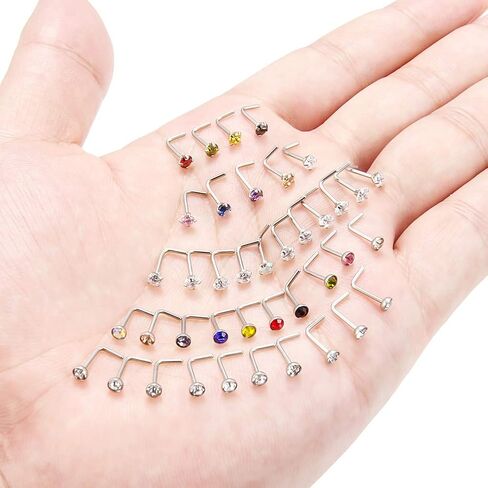 Ruifan 10-40PCS 20G Surgical Steel Diamond CZ Nose Stud Rings L Shaped Piercing Jewelry 1.5mm 2mm 2.5mm 3mm in Saudi Arabia