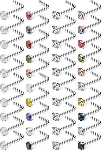 Ruifan 10-40PCS 20G Surgical Steel Diamond CZ Nose Stud Rings L Shaped Piercing Jewelry 1.5mm 2mm 2.5mm 3mm in Saudi Arabia