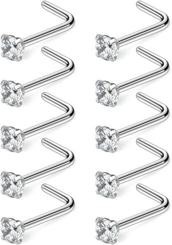 Ruifan 10-40PCS 20G Surgical Steel Diamond CZ Nose Stud Rings L Shaped Piercing Jewelry 1.5mm 2mm 2.5mm 3mm in Saudi Arabia