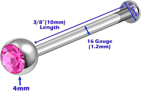 4Pcs Steel 16g 3/8 10mm labret Jewelry Piercing Lip Medusa Monroe Tragus Vertical 2.5mm Round 4mm CL RO FU LSI Crystal M6413 in Saudi Arabia