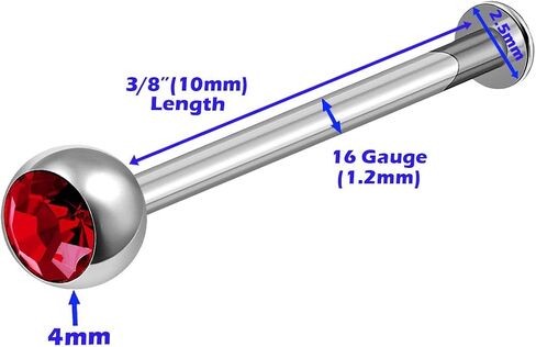 4Pcs Steel 16g 3/8 10mm labret Jewelry Piercing Lip Medusa Monroe Tragus Vertical 2.5mm Round 4mm CL RO FU LSI Crystal M6413 in Saudi Arabia