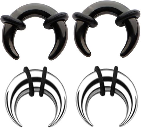 Zaya Body Jewelry 2 Pairs Steel Ear Plugs Tapers Black Titanium Pinchers Horseshoes Gauges 2g 4g 6g 8g 10g 12g in Saudi Arabia