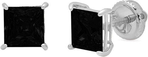 Clara Pucci 2.0 ct Brilliant Princess Cut Solitaire VVS1 Flawless Natural Black Onyx Gemstone Pair of Stud Earrings Solid 18K White Gold Screw Back in Saudi Arabia
