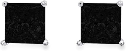 Clara Pucci 2.0 ct Brilliant Princess Cut Solitaire VVS1 Flawless Natural Black Onyx Gemstone Pair of Stud Earrings Solid 18K White Gold Screw Back in Saudi Arabia