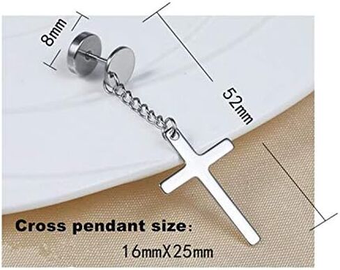 XHBTS 6 Pieces Dangle Cross Earrings Stainless Steel for Men Women Black Silver Gold for Women Men with Mini Cloth and Mini Box in Kuwait
