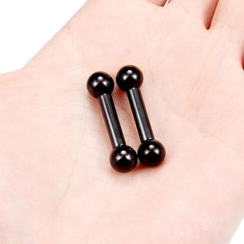 Ftovosyo PA Rings Internally Threaded Straight Barbell Nipple Ring 2G 4G 6G 8G Earrings Gauges Ear Ring Tongue Rings 316L Surgical Steel Body Piercing Jewelry for Women Men 1Pair, Color Black in Kuwait