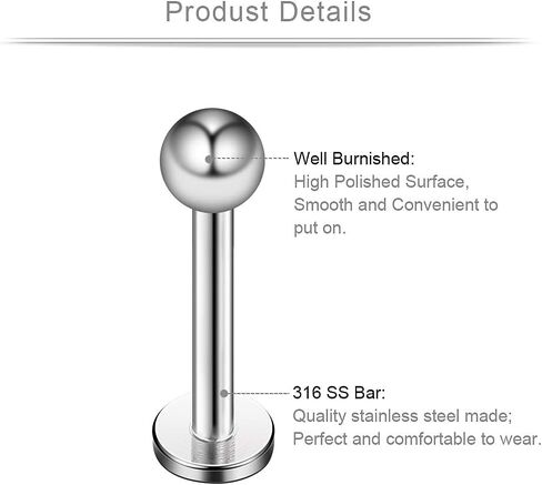 Ruifan 16G Stainless Steel Labret Monroe Lip Ring Tragus Nail Helix Earring Stud Rings Piercing Jewelry 6mm 24PCS in Saudi Arabia