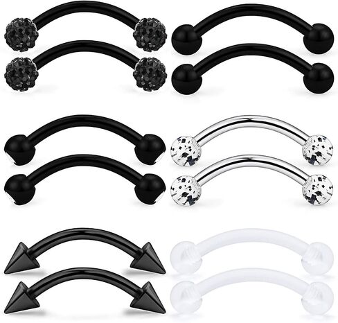Lcolyoli 12 Pcs 16G Surgical Steel Eyebrow Piercing Rings Clear Diamond CZ Curved Barbell Rook Daith Piercing Retainer Body Jewelry for Women Men in Saudi Arabia