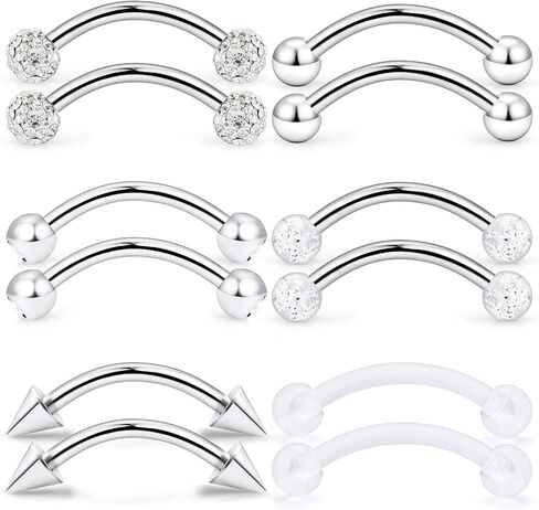 Lcolyoli 12 Pcs 16G Surgical Steel Eyebrow Piercing Rings Clear Diamond CZ Curved Barbell Rook Daith Piercing Retainer Body Jewelry for Women Men in Saudi Arabia