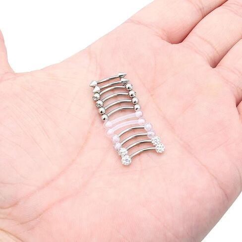 Lcolyoli 12 Pcs 16G Surgical Steel Eyebrow Piercing Rings Clear Diamond CZ Curved Barbell Rook Daith Piercing Retainer Body Jewelry for Women Men in Saudi Arabia