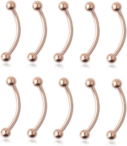 Ruifan Lot of 10 Rose Gold Plated Eyebrow Piercing Jewelry Curved Barbell with Ball Kit Eyebrow Tragus Lip Ring 16g 16 Gauge 12mm in Saudi Arabia