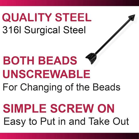 bodyjewellery 14g 1 1/2 (38mm) Industrial Barbell Earrings Arrow Cartilage Ear Bar Black Anodized Surgical Steel Gauge Spike Pick Color in Saudi Arabia