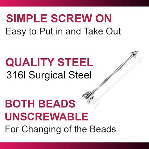 bodyjewellery 14g 1 1/2 (38mm) Industrial Barbell Earrings Arrow Cartilage Ear Bar Black Anodized Surgical Steel Gauge Spike Pick Color in Saudi Arabia