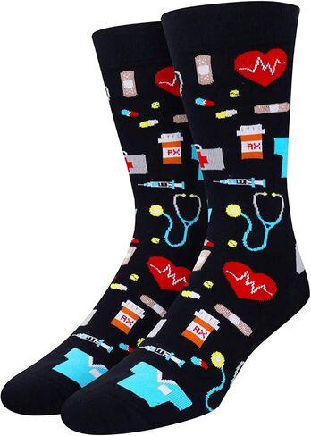 جوارب SOCKFUN للطبيب فلامنغو الأسنان والبيتزا والبرتقال والقطط والجيتار والجولف والهدايا للممرضة وطبيب الأسنان لمحبي الجيتار والقطط in Kuwait