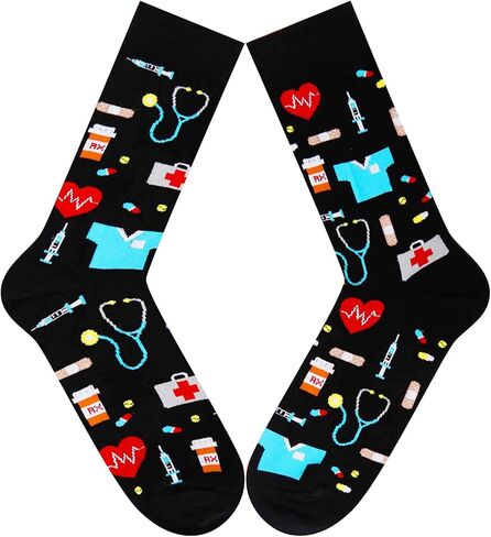 جوارب SOCKFUN للطبيب فلامنغو الأسنان والبيتزا والبرتقال والقطط والجيتار والجولف والهدايا للممرضة وطبيب الأسنان لمحبي الجيتار والقطط in Kuwait
