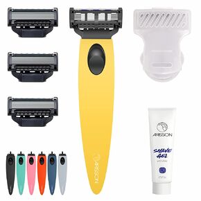 Men's Razors Set – Includes 1 Ergonomic Design Razor Handle, 4 Blade Refills, Travel Blade Cover, Shave Gel (Pink) in Saudi Arabia