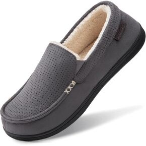 Men's Comfy Suede Memory Foam Moccasin Slippers Warm Sherpa Lining House Shoes with Durable Rubber Sole