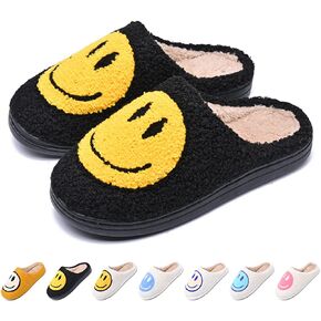 شبشب AIMINUO نسائي ريترو Preppy Happy Face مريح ودافئ من القطيفة سهل الارتداء في المنزل للشتاء داخلي وسادة ناعمة غير قابلة للانزلاق شباشب زغبية in Saudi Arabia