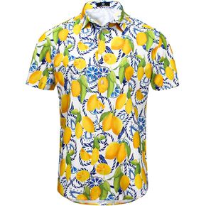 MCULIVOD Men's Printing Short Sleeve Casual Button Down Shirt,Hawaiian Tropical Fruit Pineapple Shirts