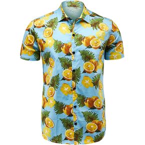 MCULIVOD Men's Printing Short Sleeve Casual Button Down Shirt,Hawaiian Tropical Fruit Pineapple Shirts
