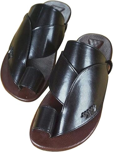 Yytcsjz Men's Bunion Corrector Sandals, Men's Flat Sandals Slippers,for Flat Feet and Plantar Fasciitis Orthopedic Toe Post Summer Beach Travel Shoes (Color : Black, Size : 9) in Saudi Arabia