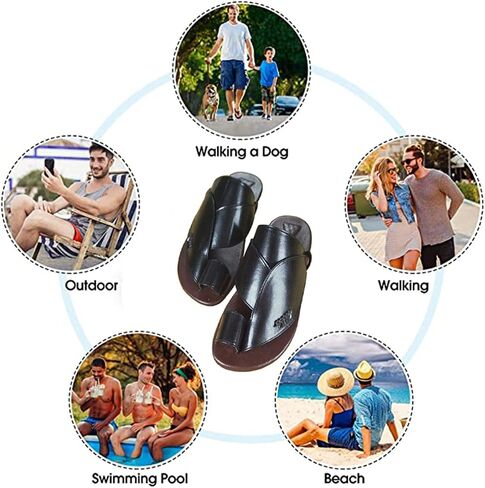 Yytcsjz Men's Bunion Corrector Sandals, Men's Flat Sandals Slippers,for Flat Feet and Plantar Fasciitis Orthopedic Toe Post Summer Beach Travel Shoes (Color : Black, Size : 9) in Saudi Arabia