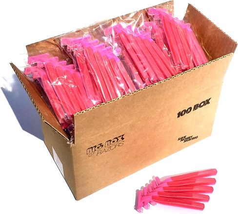 100 Box of Pink Razor Blades Disposable Stainless Steel Hospitality Quality Shavers High End Twin Blade Razors for Men and Women with Aloe Vera Lubrication Strip in Saudi Arabia