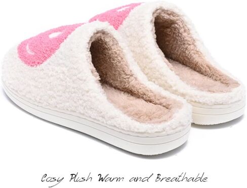 Women's Men's Retro Preppy Happy Face Slippers Comfy Warm Plush Slip-On House Slipper for Winter Indoor Soft Cushion Non-slip Fluffy Slides Slippers in Kuwait