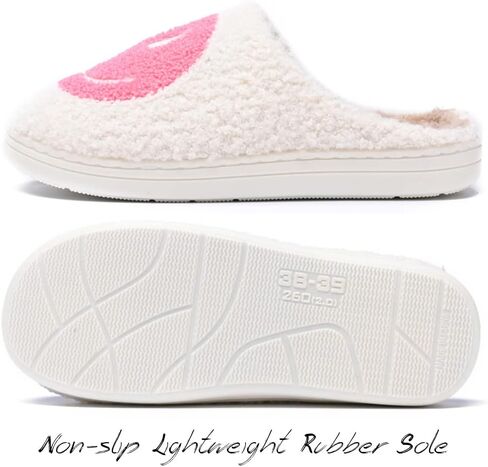 Women's Men's Retro Preppy Happy Face Slippers Comfy Warm Plush Slip-On House Slipper for Winter Indoor Soft Cushion Non-slip Fluffy Slides Slippers in Kuwait